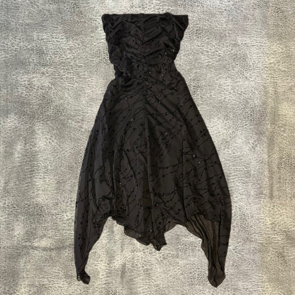 Black Vintage Fairy Hem Shimmering Strapless Dress